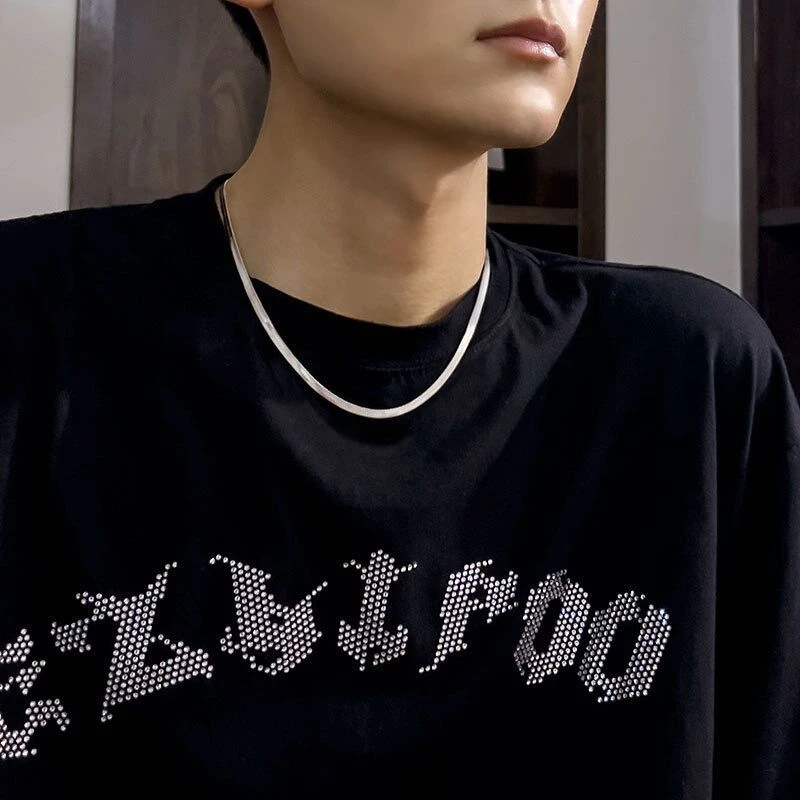 钛钢项链 嘻哈风潮流薄款蛇链男生小众ins司沃康基础霸气竹子胸链