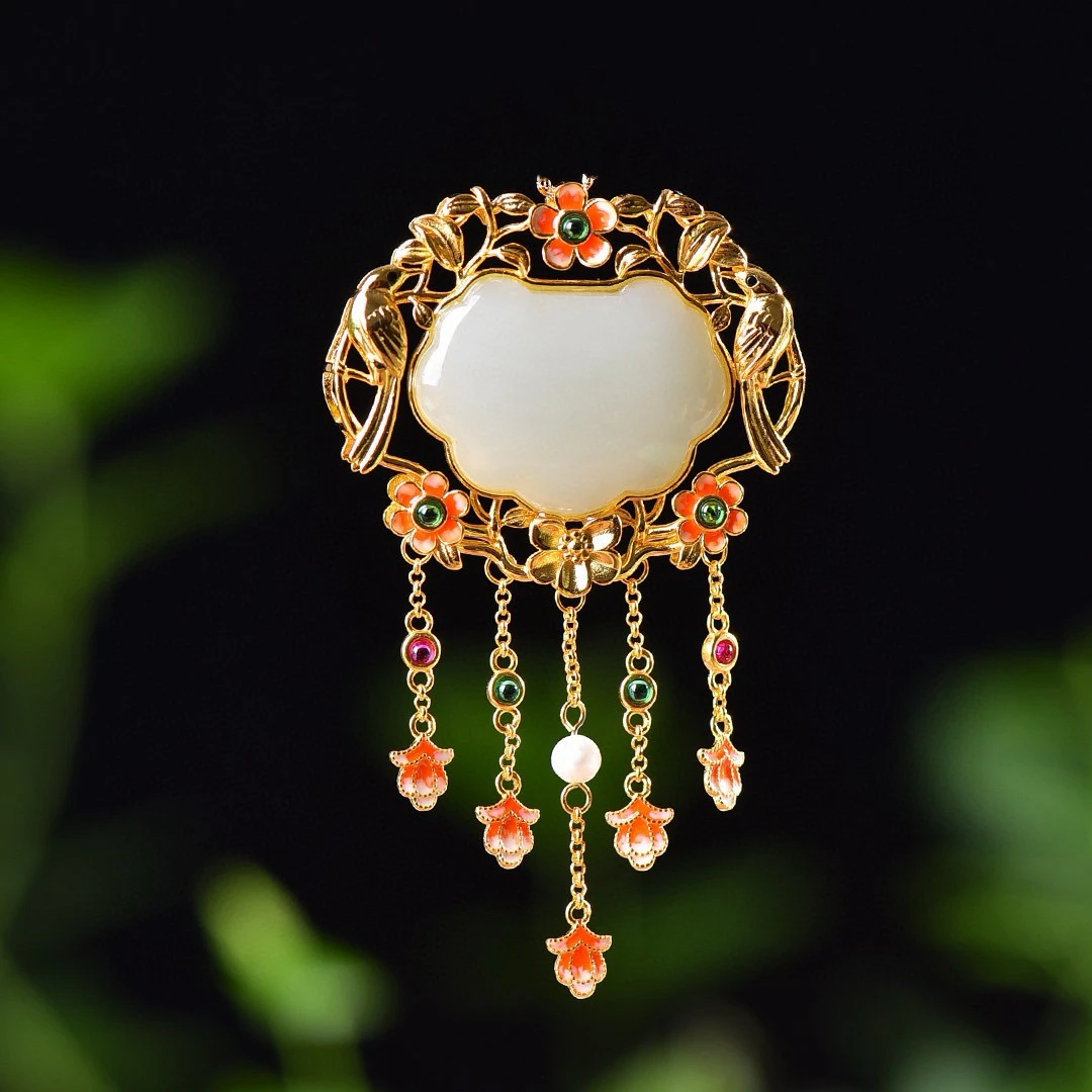 承韵珠宝 喜上眉梢流苏和田玉吊坠毛衣链旗袍马面裙汉服配饰