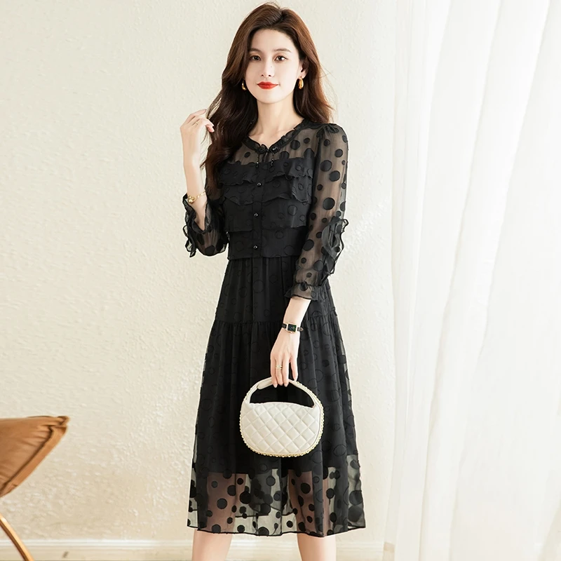 【可蓓儿】流行时尚女装2024新款夏季高级轻奢洋小黑裙气质官妈妈装