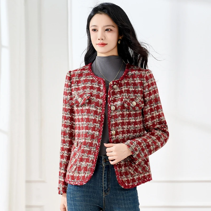 【可蓓儿】红色小香风外套2025新款女秋贵夫人品牌短款小个子妈妈装