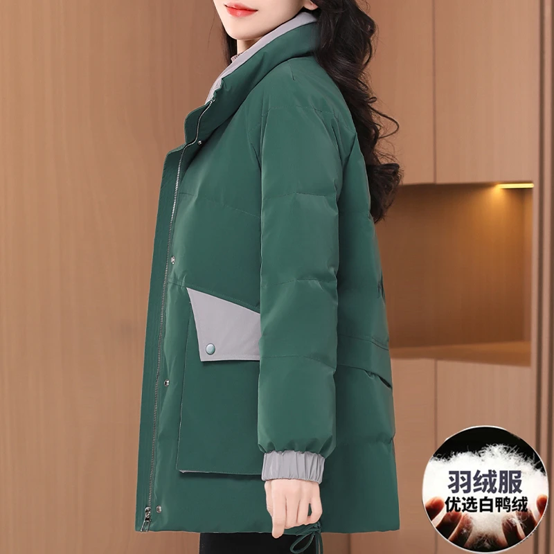 九江绿色小个子上档次羽绒服2025新款冬时尚洋气加厚保暖中长袄子