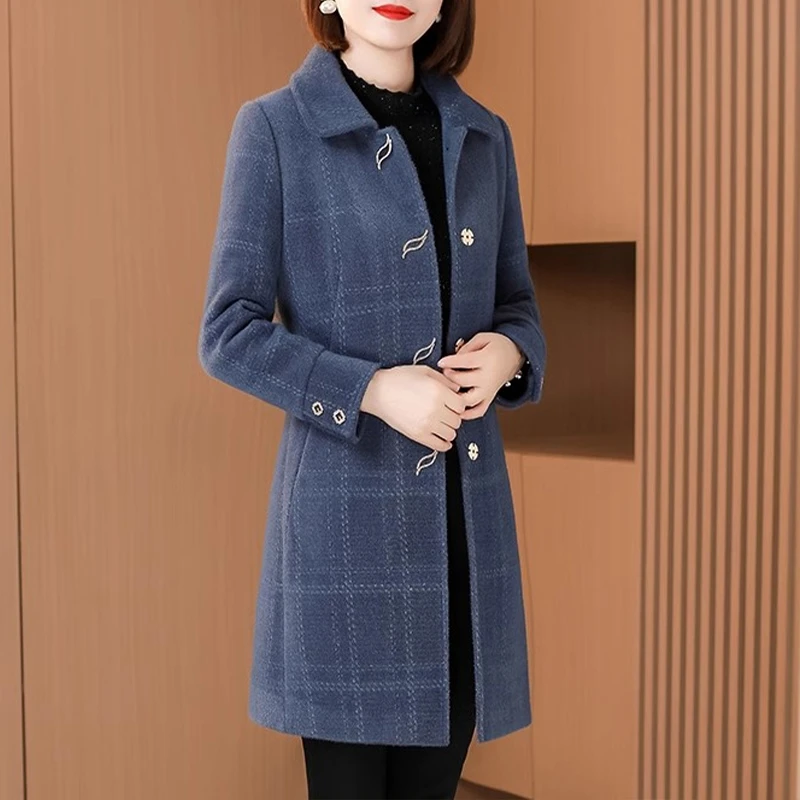 【可蓓儿】格纹小香风毛呢外套女士2025新款冬季高端中长款贵妈妈装