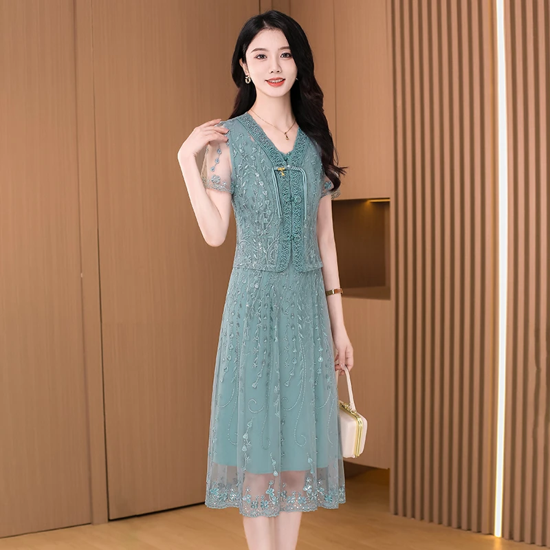 【可蓓儿】广州十三行雪纺连衣裙2025新款女夏轻奢高级感气质两件套