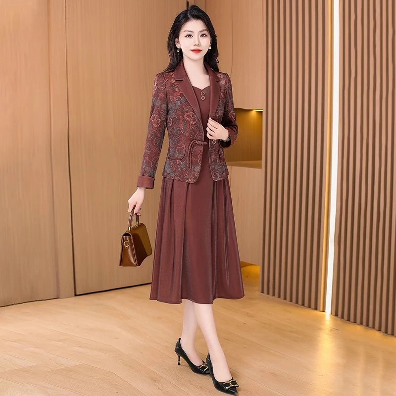 新中式国风高级轻奢女装连衣裙2025新款春秋喜婆婆婚宴气质两件套