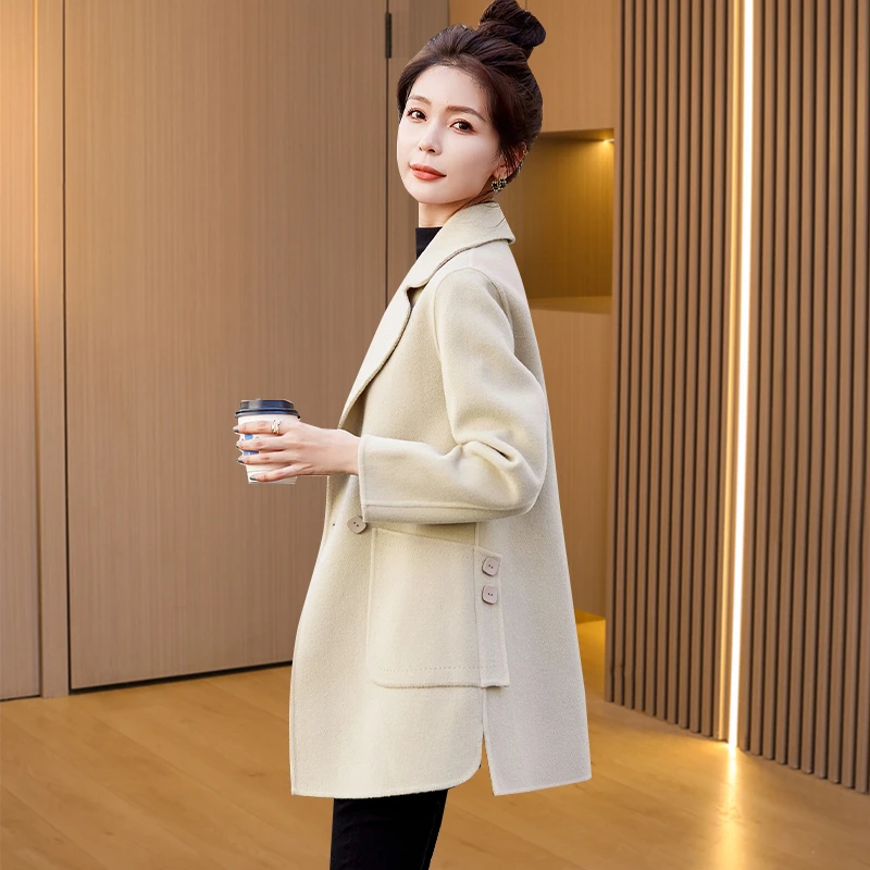 嘉兴双面毛呢大衣女秋冬2025新款今年小个子加厚中长款毛呢外套