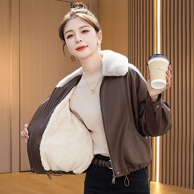 2025年新款女装加厚加绒海宁皮衣外套女秋冬2025新款爆皮毛一体小