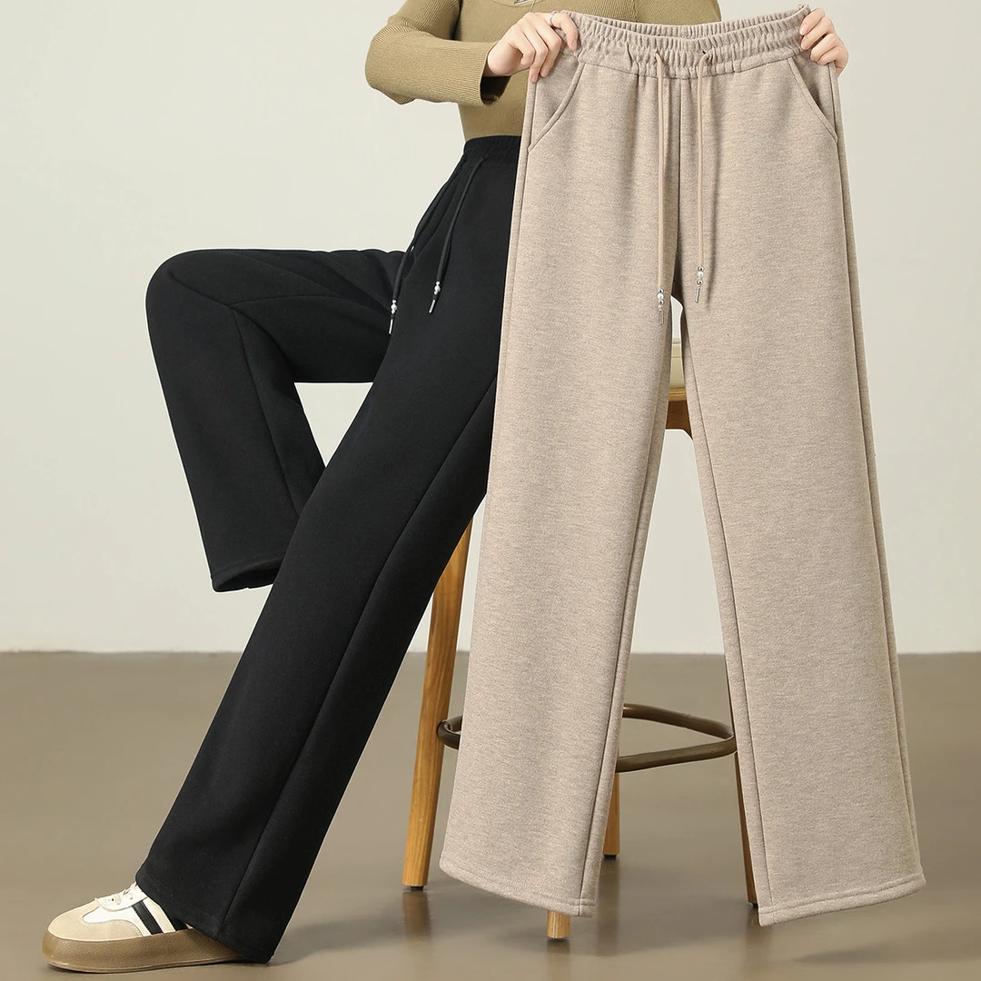 2025年新款女装【时髦百搭加绒加厚直筒裤】2025秋冬新款高腰显瘦阔