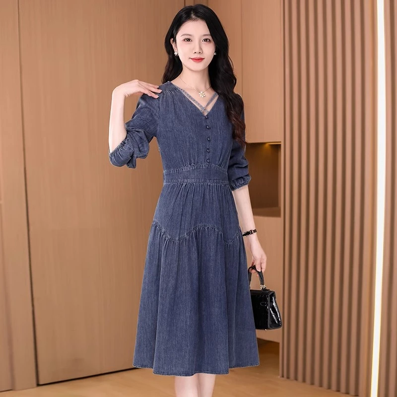 【可蓓儿】牛仔贵夫人气质高级感女装连衣裙2025新款秋季长袖妈妈装
