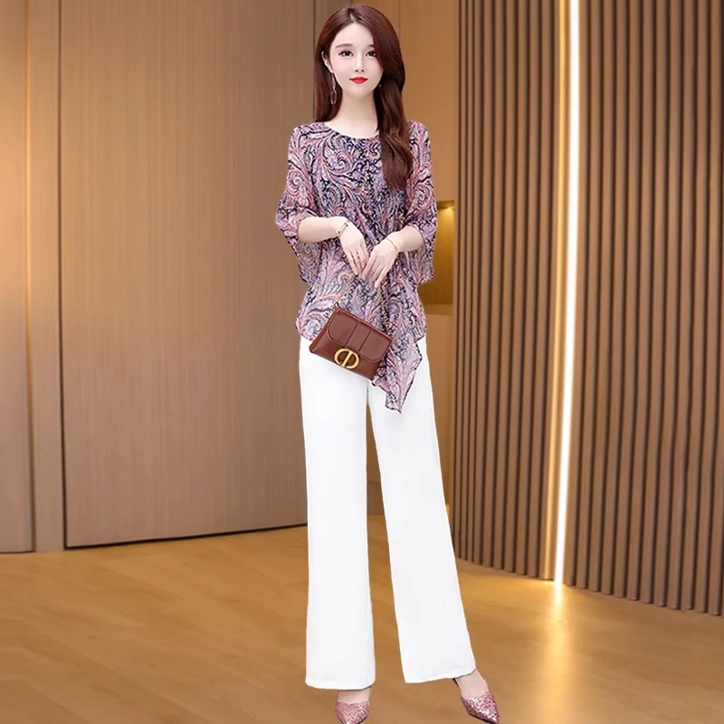 【可蓓儿】流行时尚女装雪纺套装2025夏季新款休闲贵夫人品牌妈妈装