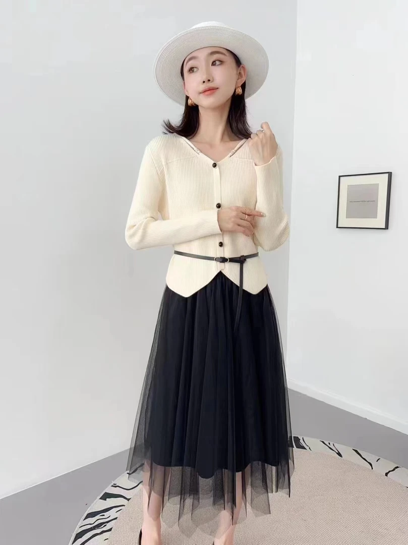 法式优雅串珠连衣裙➕腰带MUZI2022005057