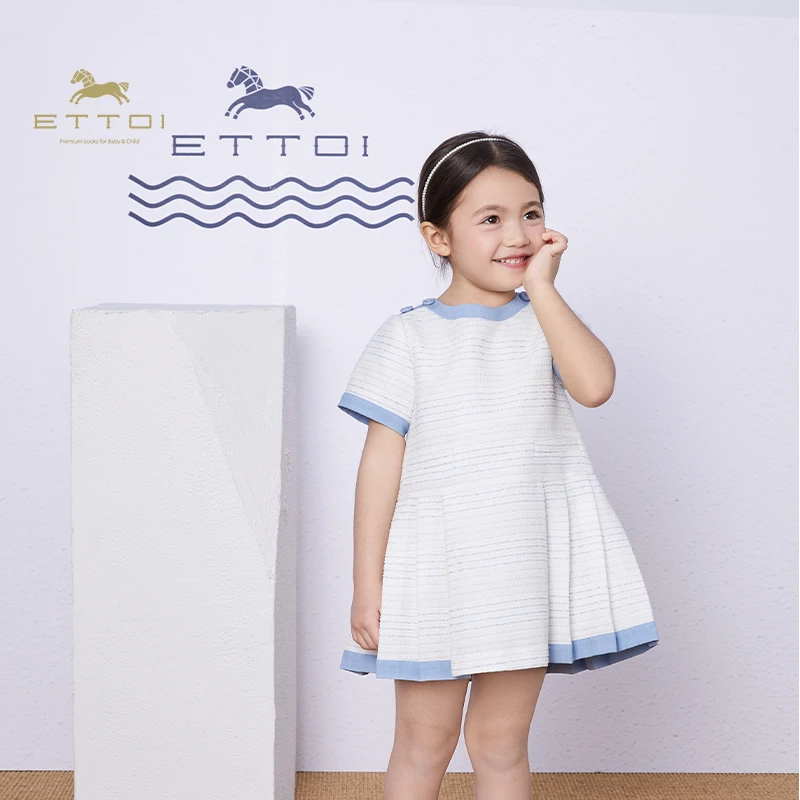 ETTOIETTOI爱多娃儿童连衣裙女童小香风清新重工百褶裙
