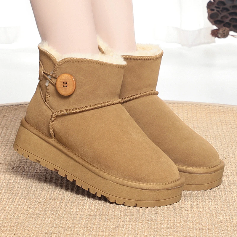 冬季雪地靴女防寒保暖雪地靴短靴子低筒加厚纽扣保暖防滑棉鞋女款