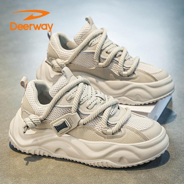 Deerway/德尔惠男鞋百搭春秋透气潮鞋厚底韩版ins网面学生板鞋男