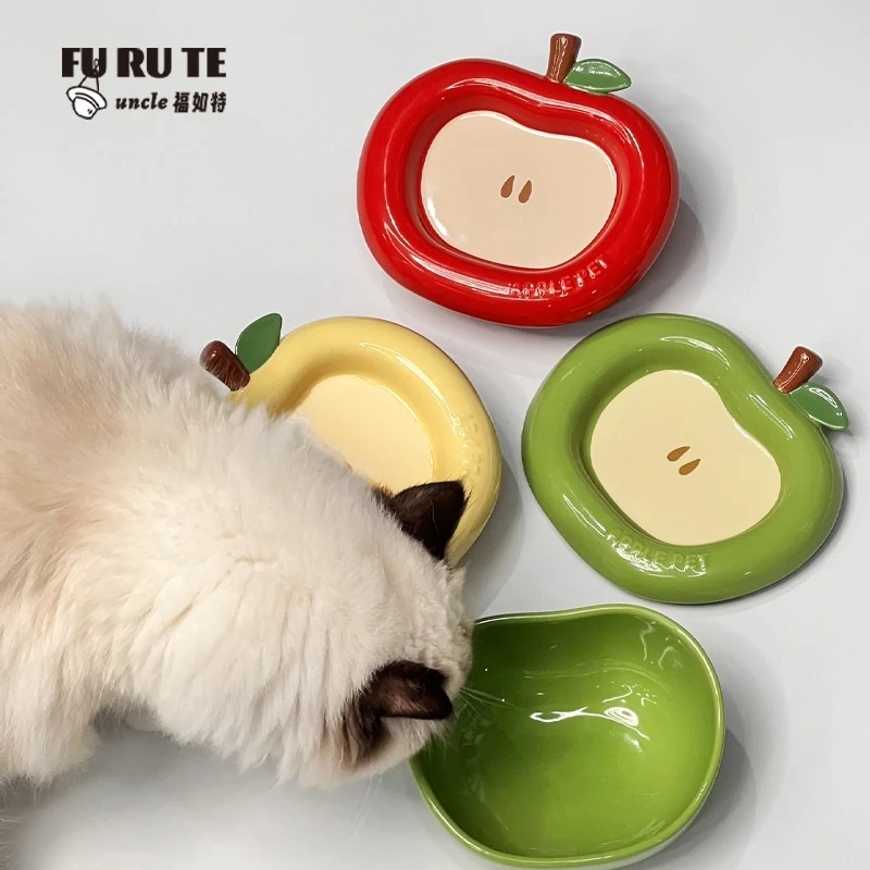 FURUTE原创超甜系列苹果陶瓷宠物碗猫碗多功能上下层
