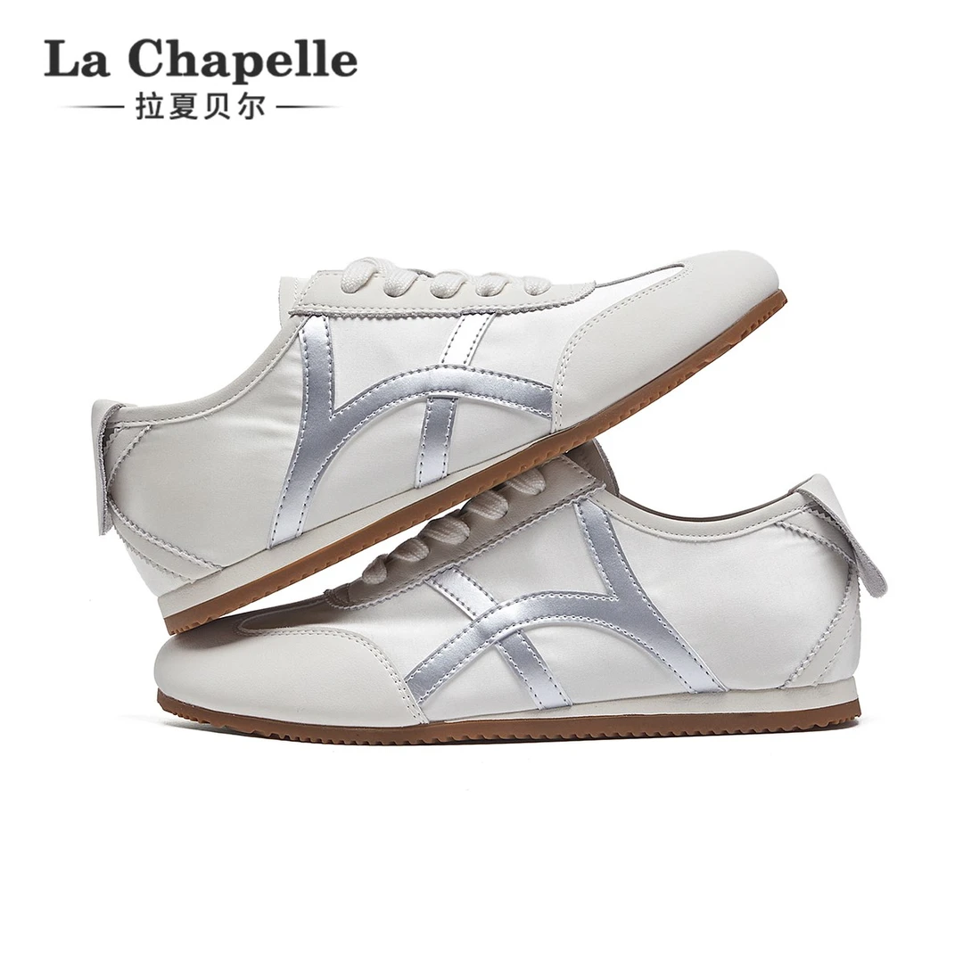 【清风徐来】拉夏贝尔真皮德训鞋女2024新款透气百搭软底休闲小白鞋