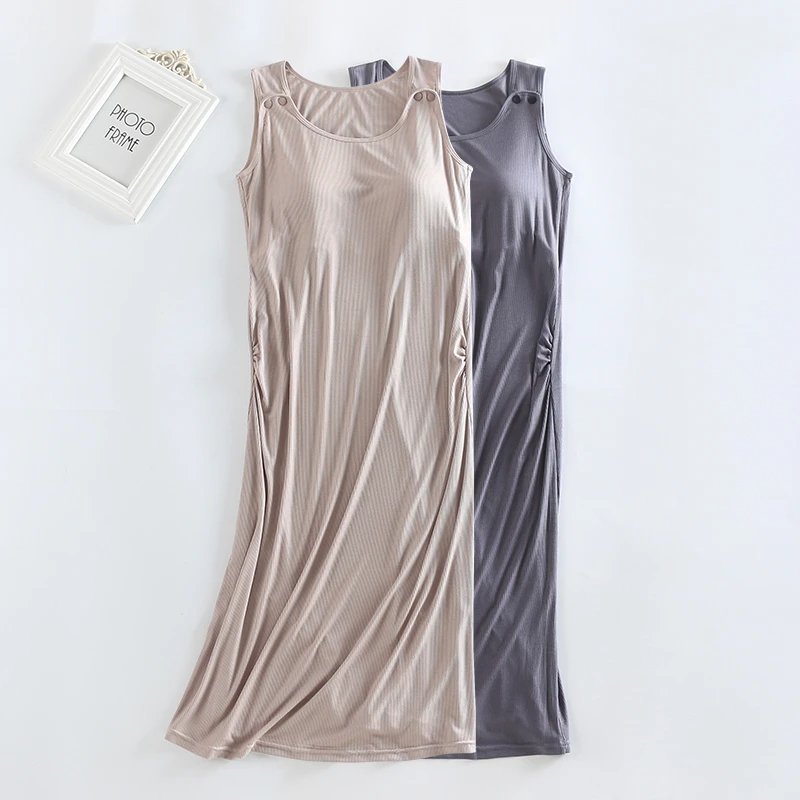 孕妇长裙哺乳外出连衣裙宽松夏季怀孕期大码长裙带胸垫专用女