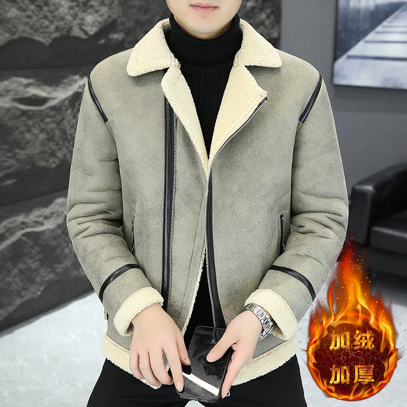 2023冬季新款翻领夹克男士短款休闲时尚韩版外套加绒加厚男上衣潮