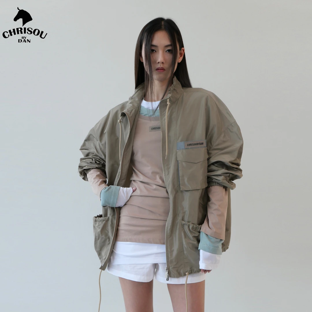 chrisou by dan欧阳丹2024新款休闲运动口袋装饰抽绳廓形外套