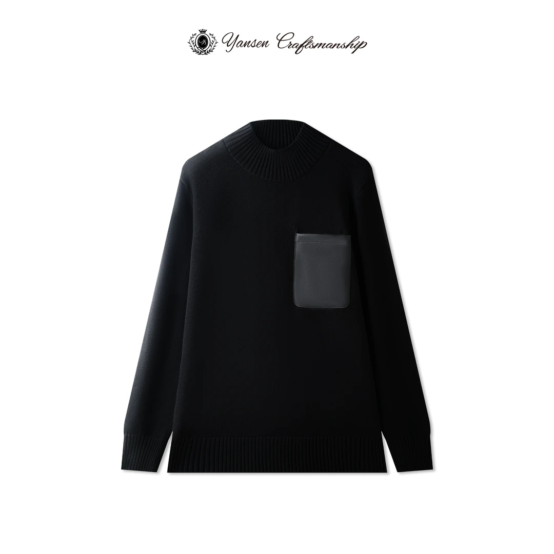 24FW/ 轻奢简约设计感皮口袋装饰特染纱线高领毛衣 YS6010