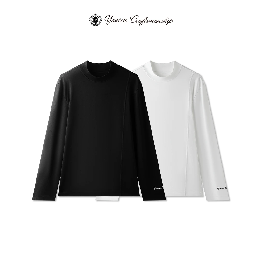 【黑标】24/FW再生纤维微抓绒刺绣极简半高领打底衫男长袖 25X0376