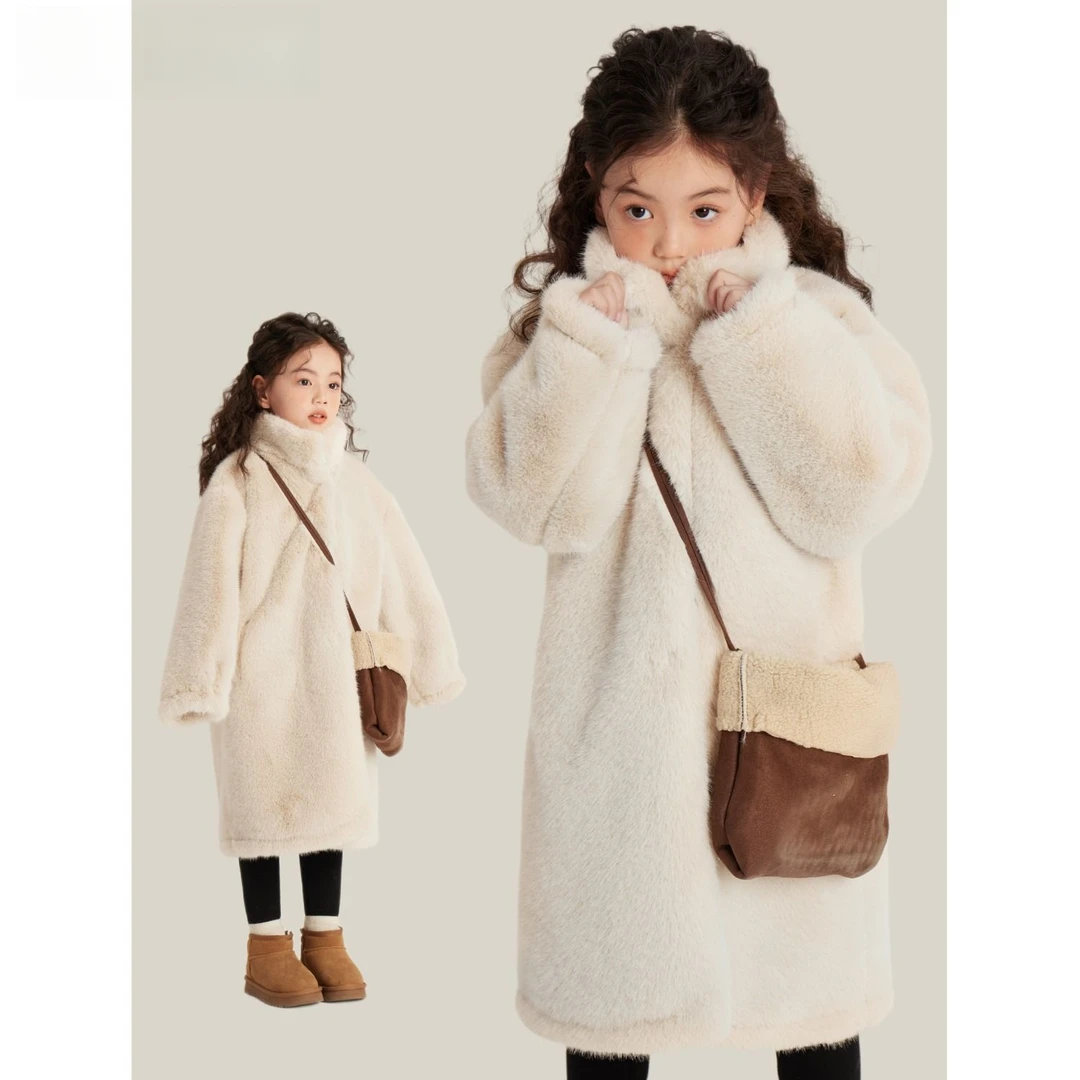 女童冬季外套2023新款环保外套加厚一体中长款大衣冬装潮百搭时尚