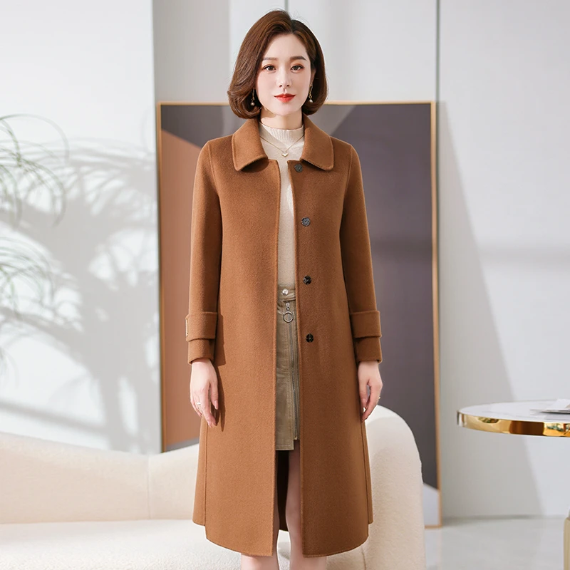 双面羊绒大衣女中长款2024新款高端羊毛双面呢子妈妈秋冬毛呢外套