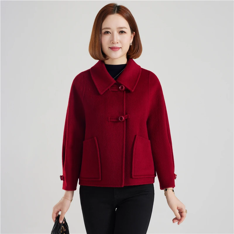 高档羊毛妈妈双面绒大衣短款2025春秋新款新中式呢子外套女上衣