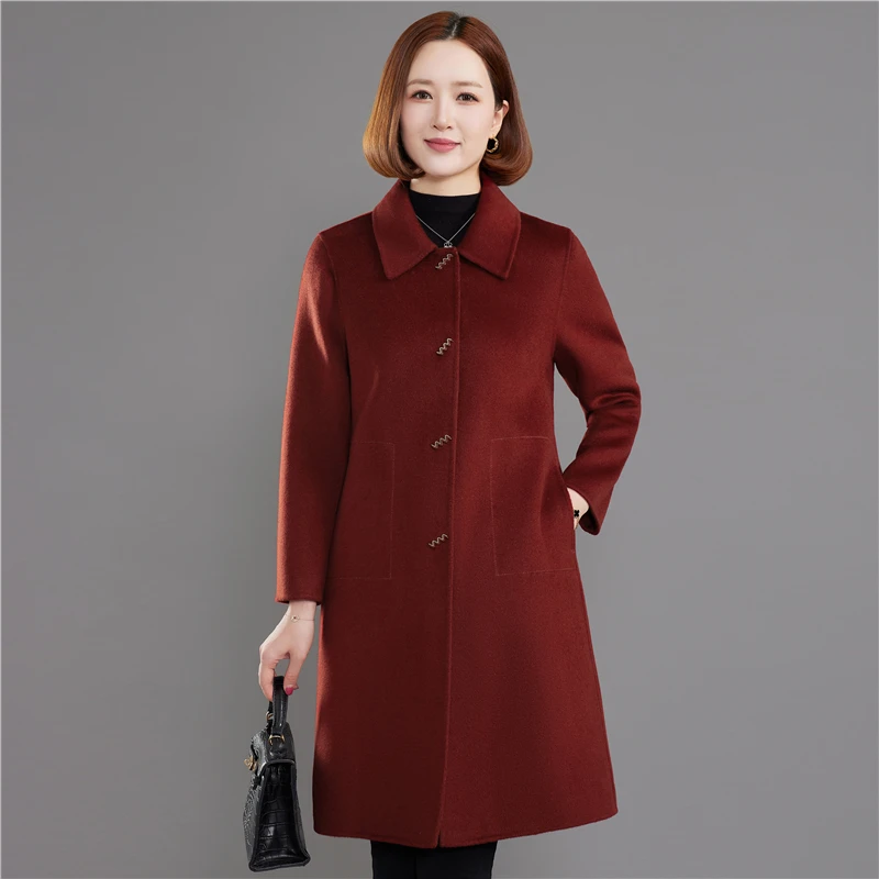 双面绒大衣羊毛长款小个子呢大衣新款妈妈中长款毛呢外套女秋冬
