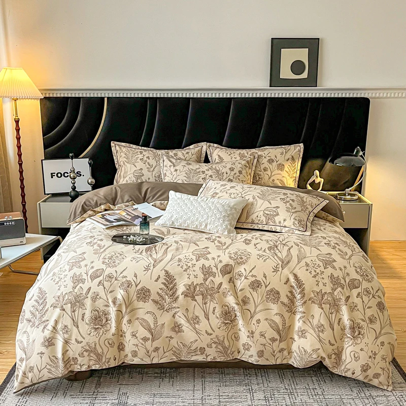 2023新款棉磨毛喷气印花加厚四件套欧式轻奢印花复古保暖冬四件套