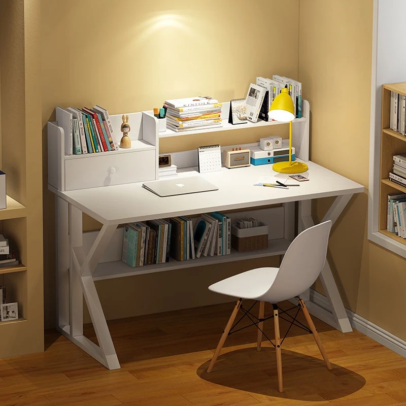 @书桌家用学生书架一体桌卧室椅子轻奢简易现代女孩网红化妆电脑