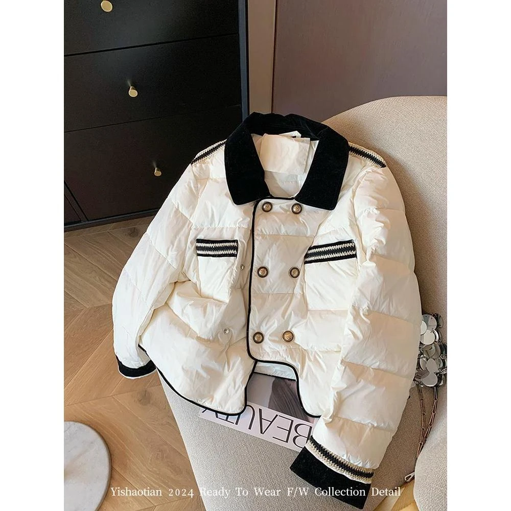 88284拼接撞色小香风翻领棉服冬季新款高级感时尚保暖夹棉短外套