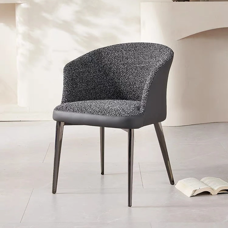 轻奢餐椅高端别墅家用靠背休闲会所吃饭椅子酒店软包椅不锈钢皮椅