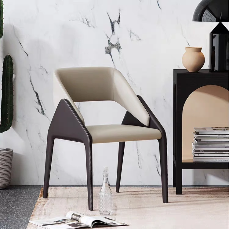 意式北欧马鞍皮餐椅现代简约家用靠背椅子极简设计师高级感书桌凳