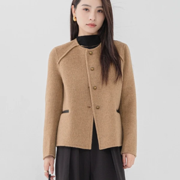2024小香风高品质短款时尚气质百搭秋冬双面呢大衣毛呢外套2424