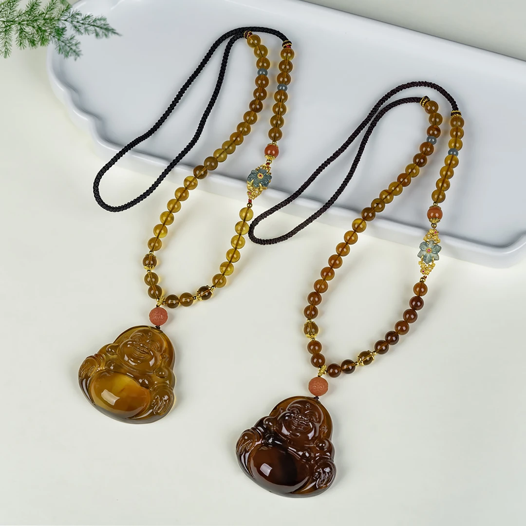 【何姐聊收藏】琥珀DIY佛公吊坠项链 多样性发一  08003399