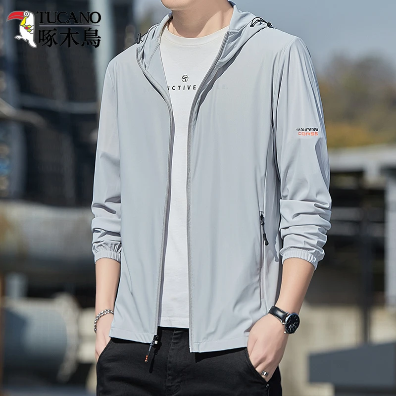 啄木鳥2024夏季新款防晒衣男士休闲连帽潮流轻薄户外运动超薄防晒