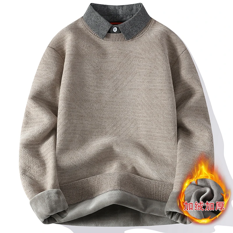 假两件毛衣男款秋冬2023款宽松潮牌学院风Polo领针织衫青少年外衣