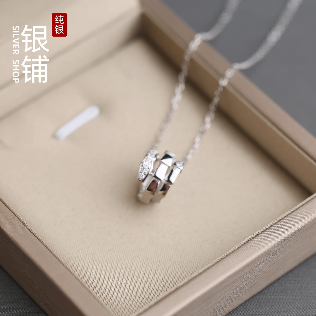 坠链均925银 蛇骨项链纯银轻奢百搭满钻蛇头蛇尾三圈锁骨链送女友