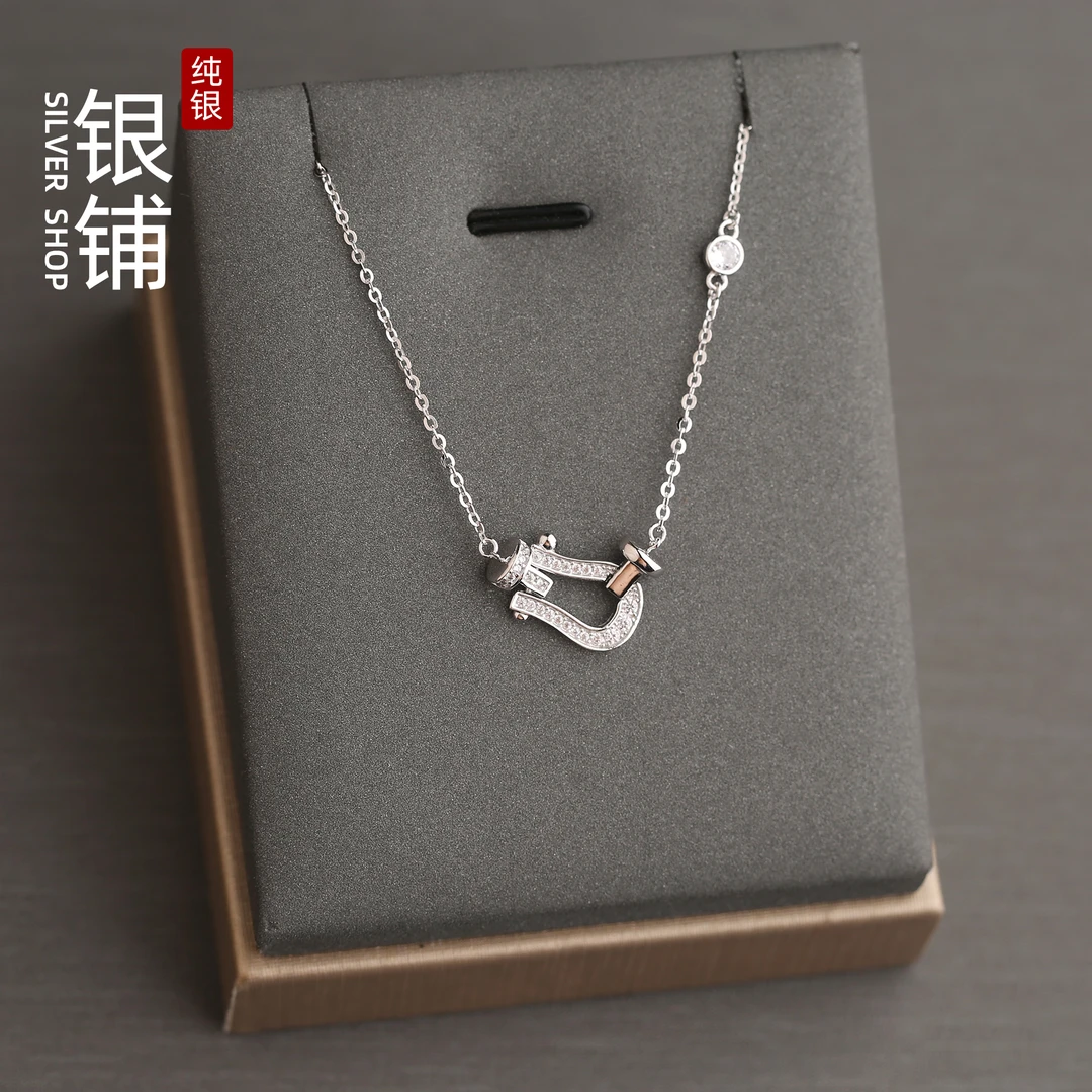 坠链均925银 马蹄项链纯银轻奢百搭满钻通勤锁骨链送女友生日礼物