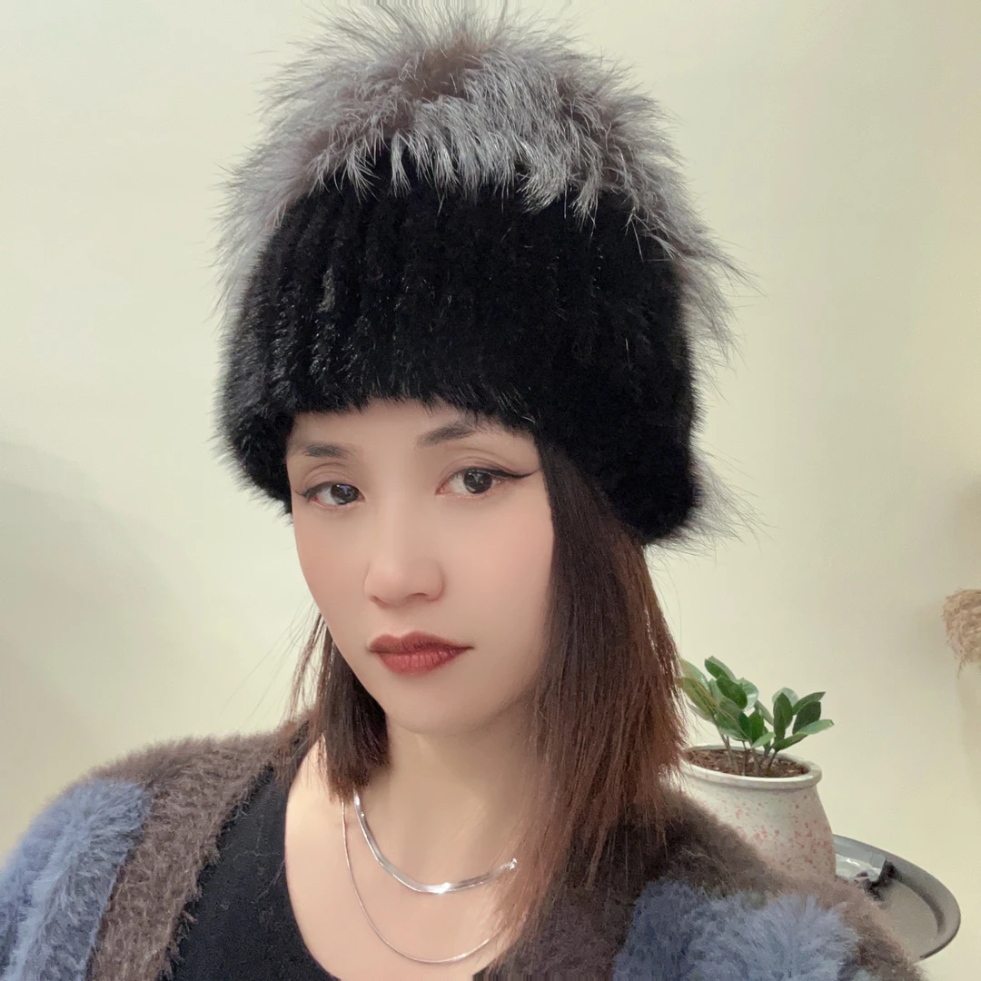 【Am精选】秋冬貂毛编织帽时尚休闲百搭经典复古女士网红洋气貂帽子