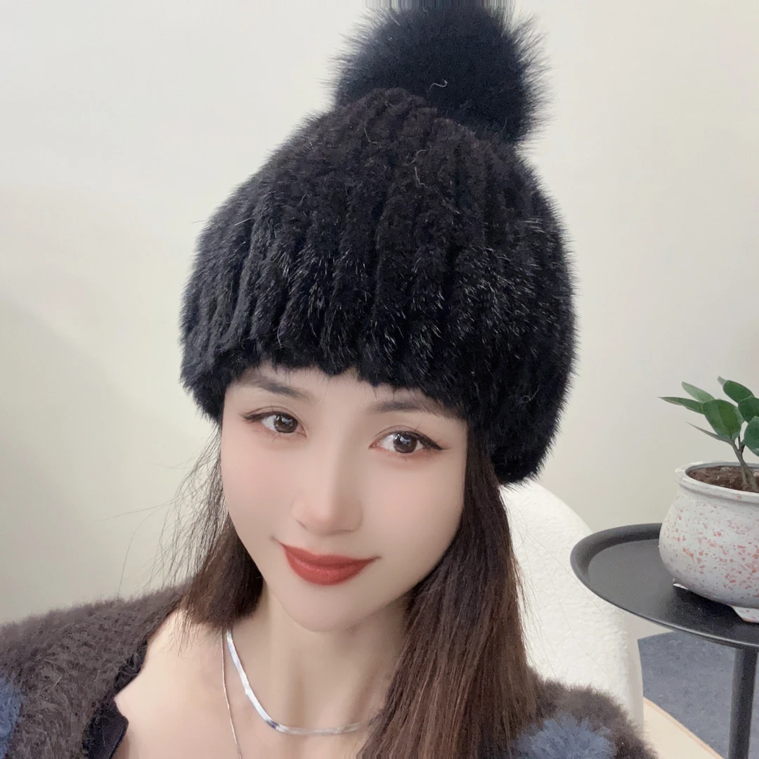 【Am精选】貂毛编织帽网红时尚百搭休闲帽可爱洋气保暖女士帽子