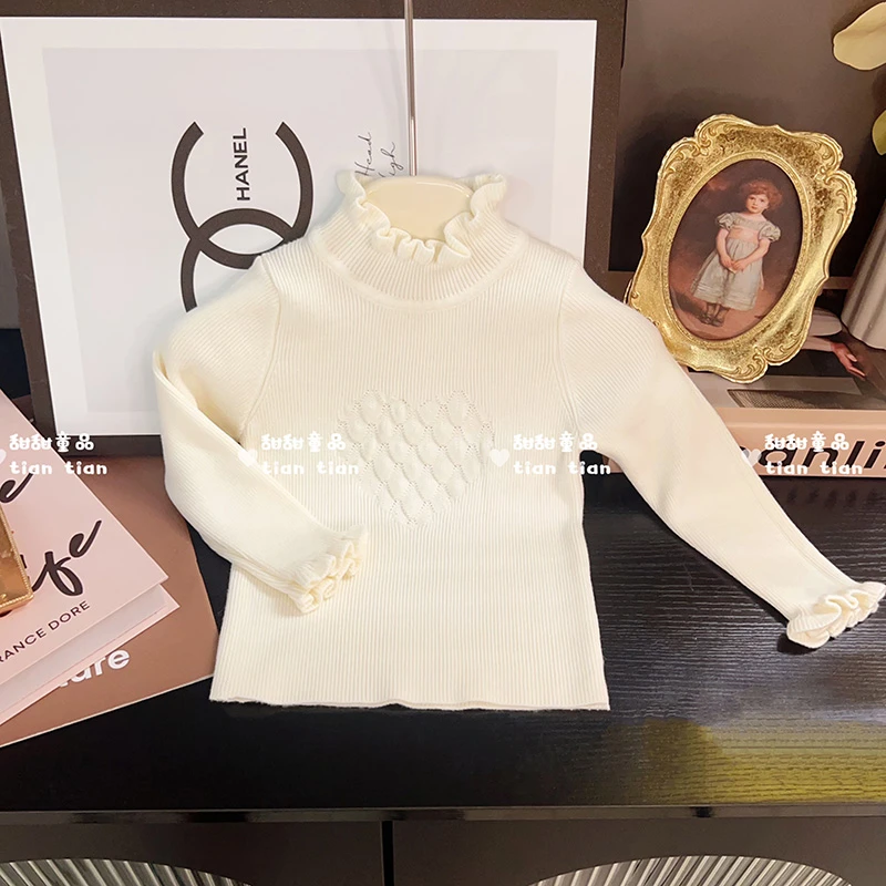 【常规不加绒】内搭洋气女童打底衣针织衫木耳领毛衣长袖