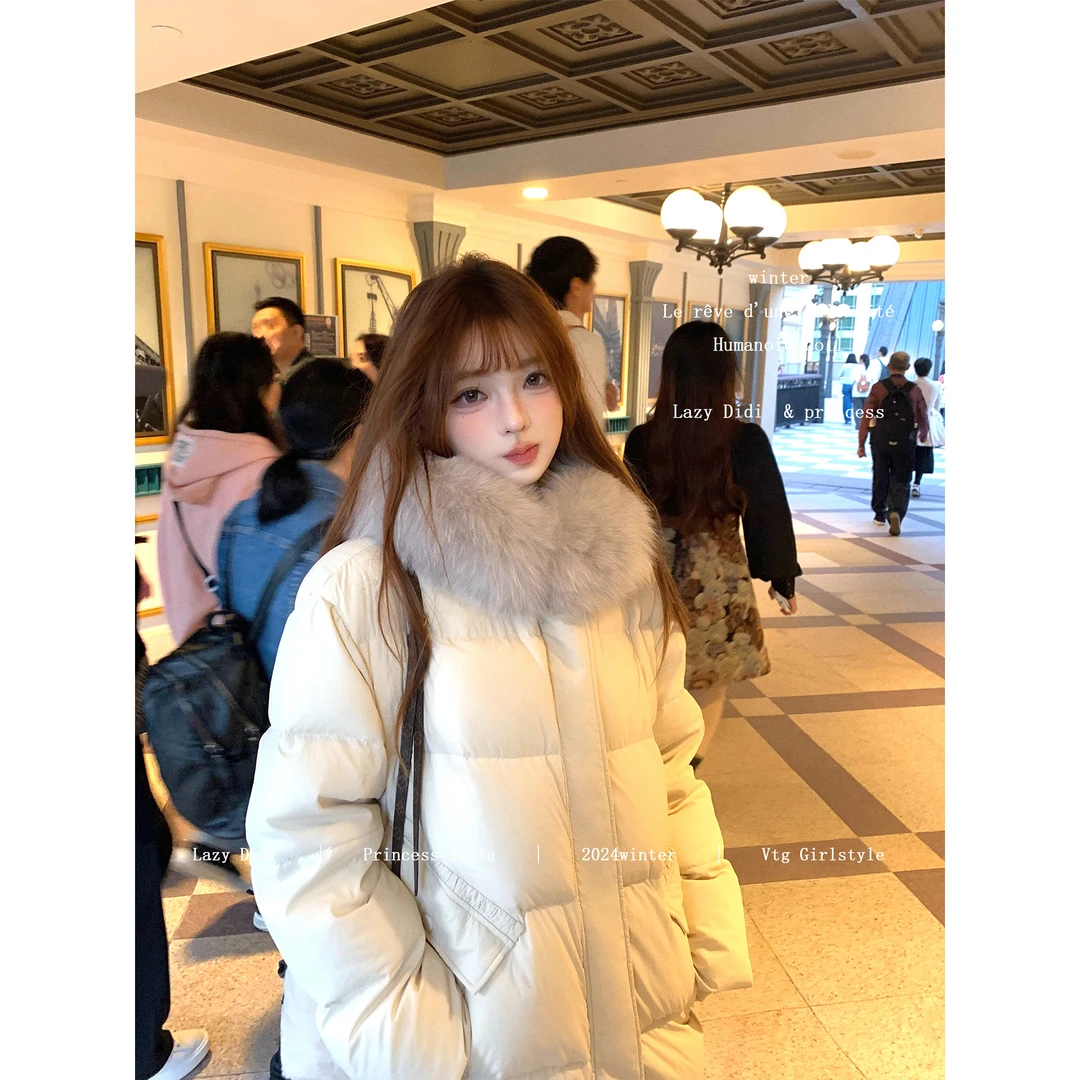 Lazy Didi雪季北海道新国标90白鸭绒狐狸毛羽绒服加厚毛领外套