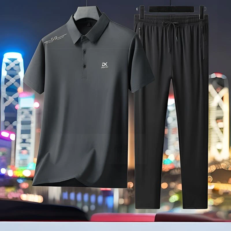 【冰丝套装】轻奢透气吸湿亲肤速干POLO衫男舒适宽松纯色上海外滩