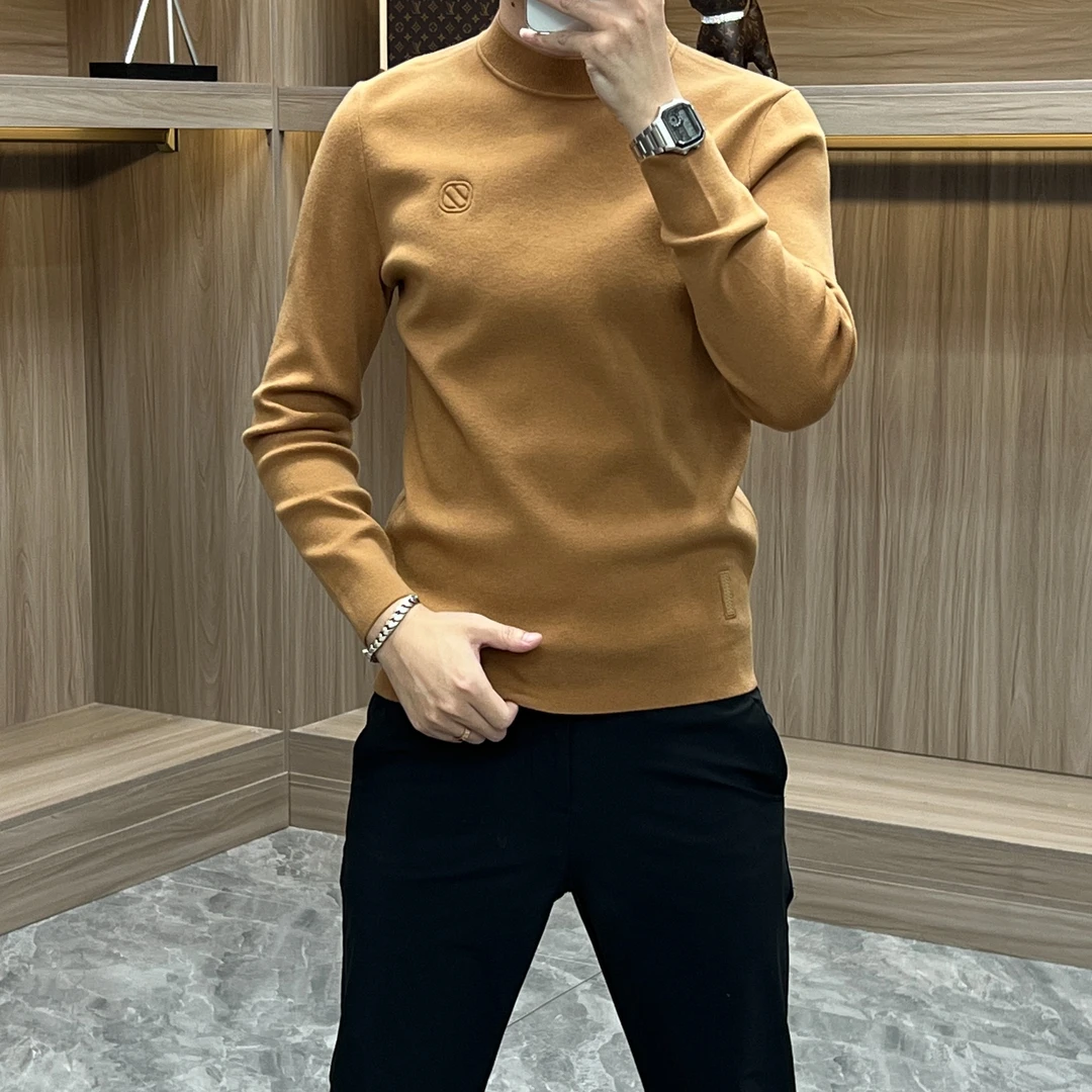 2025秋冬新款男士中高领纯色打底针织衫时尚百搭商务休闲保暖毛衣