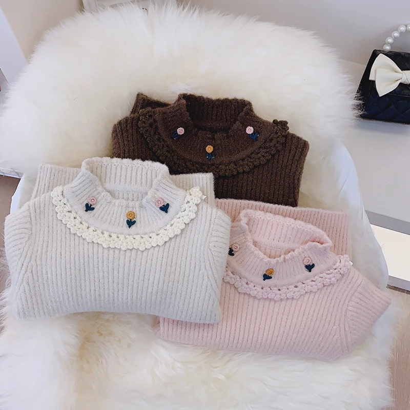 女童2024韩国绒新款加厚不起球毛衣打底衫小女孩百搭款半领套头衫