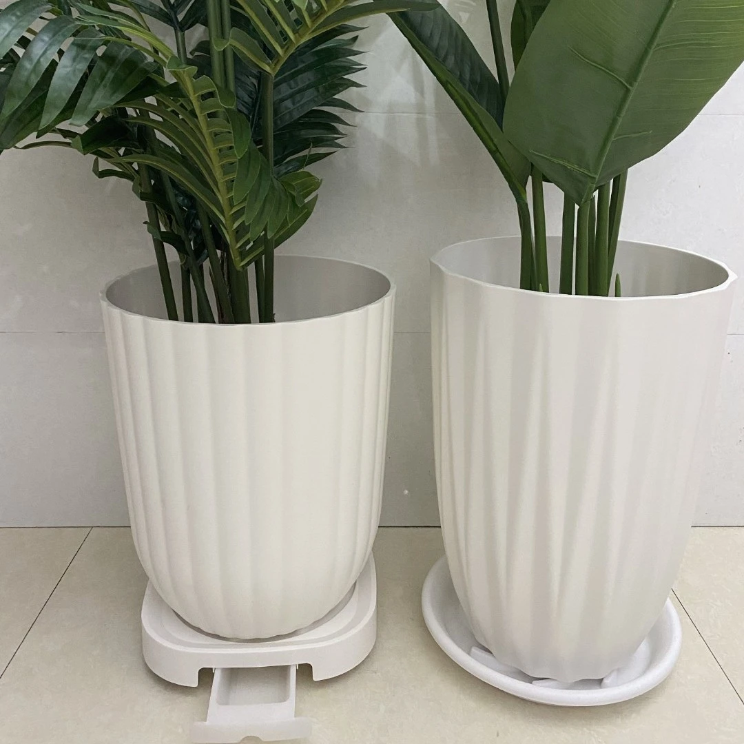 北欧风竖条纹树脂花盆特大号客厅落地天堂鸟散尾葵绿植专用花盆