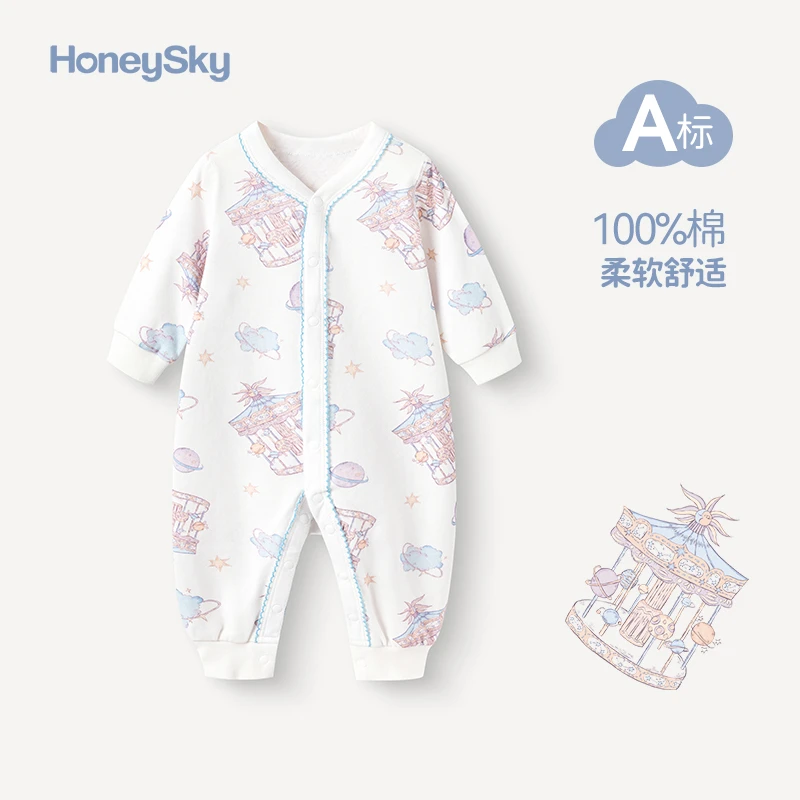 哈尼天空婴幼儿纯棉连体衣满月初生宝宝秋装新生婴儿秋款哈衣爬服