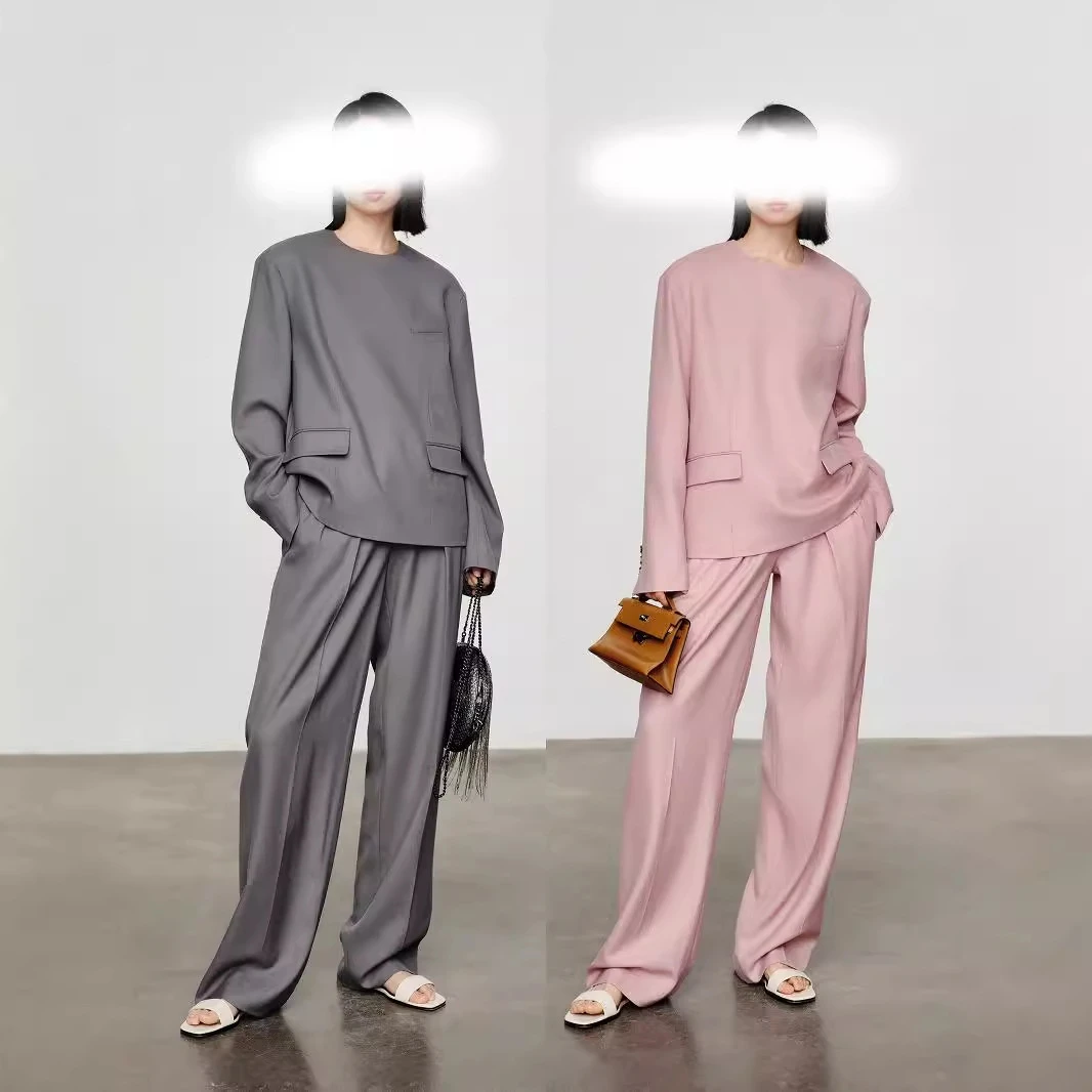 【简知】春秋季新款套装设计款反穿粉色套装减龄粉色上衣175