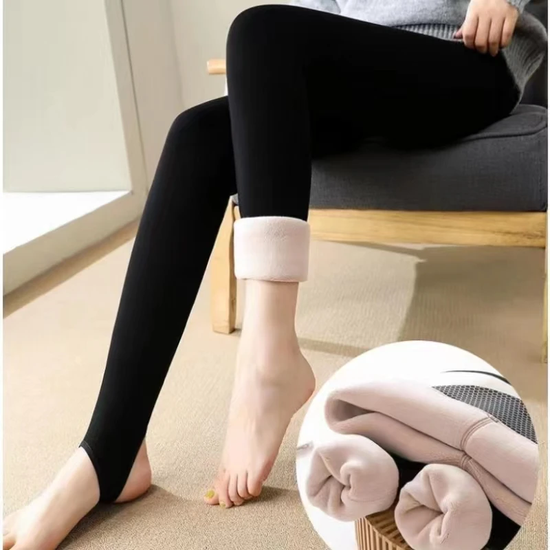 鄂尔多斯市羊绒裤女外穿一体保暖裤加绒加厚踩脚高腰打底裤女款冬